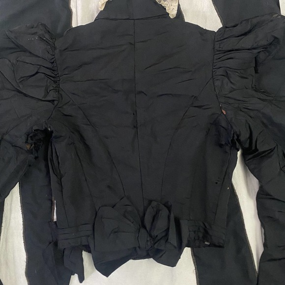 Antique Victorian Leg of Mutton Sleeve Jet Bead Silk Bodice Needlework 1890s - Picture 12 of 16